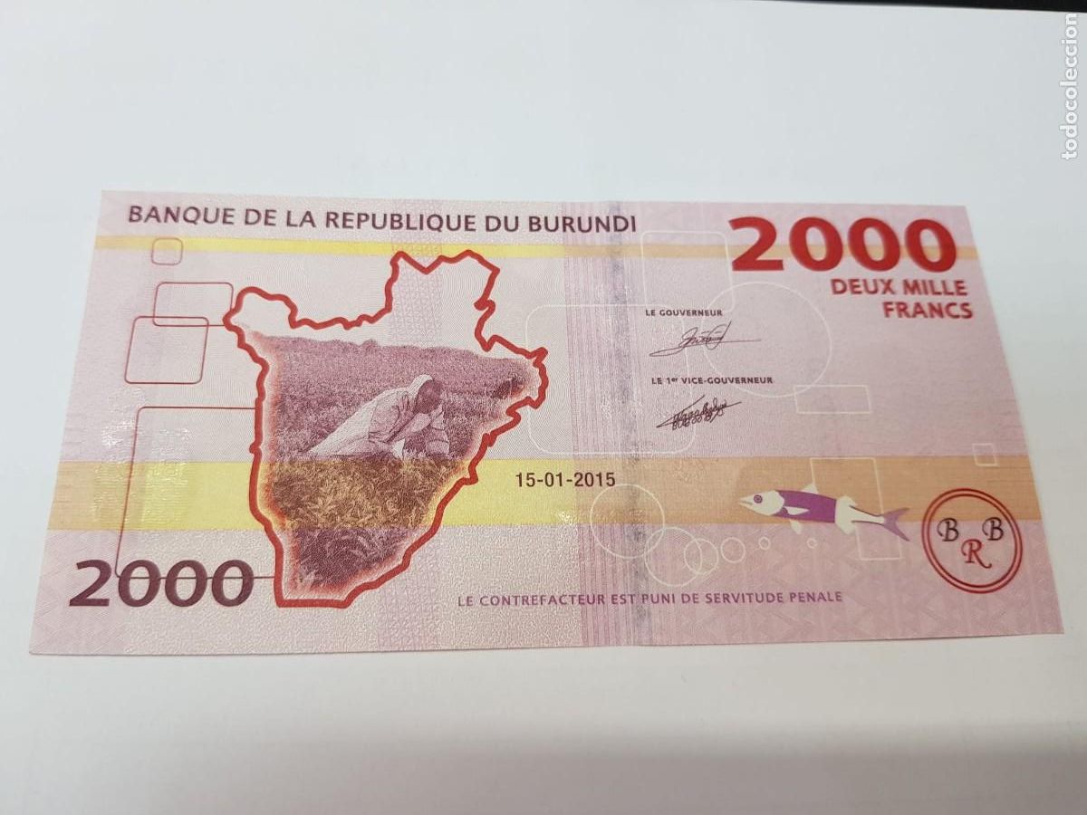 Billetes extranjeros: BURUNDI-2000 FRANCOS-2015 - Foto 2