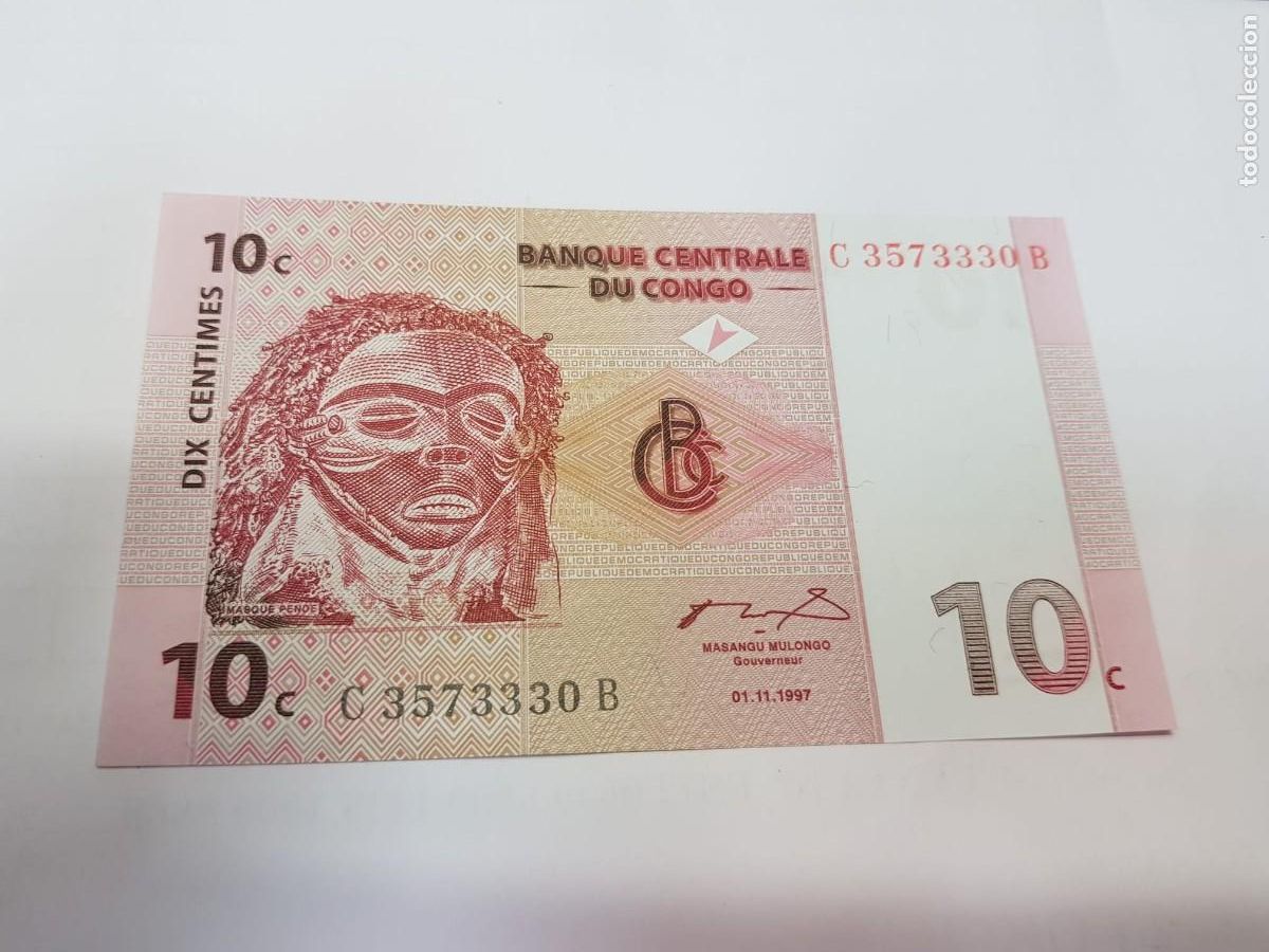 Billetes extranjeros: CONGO- 10 CENTIMOS-1997