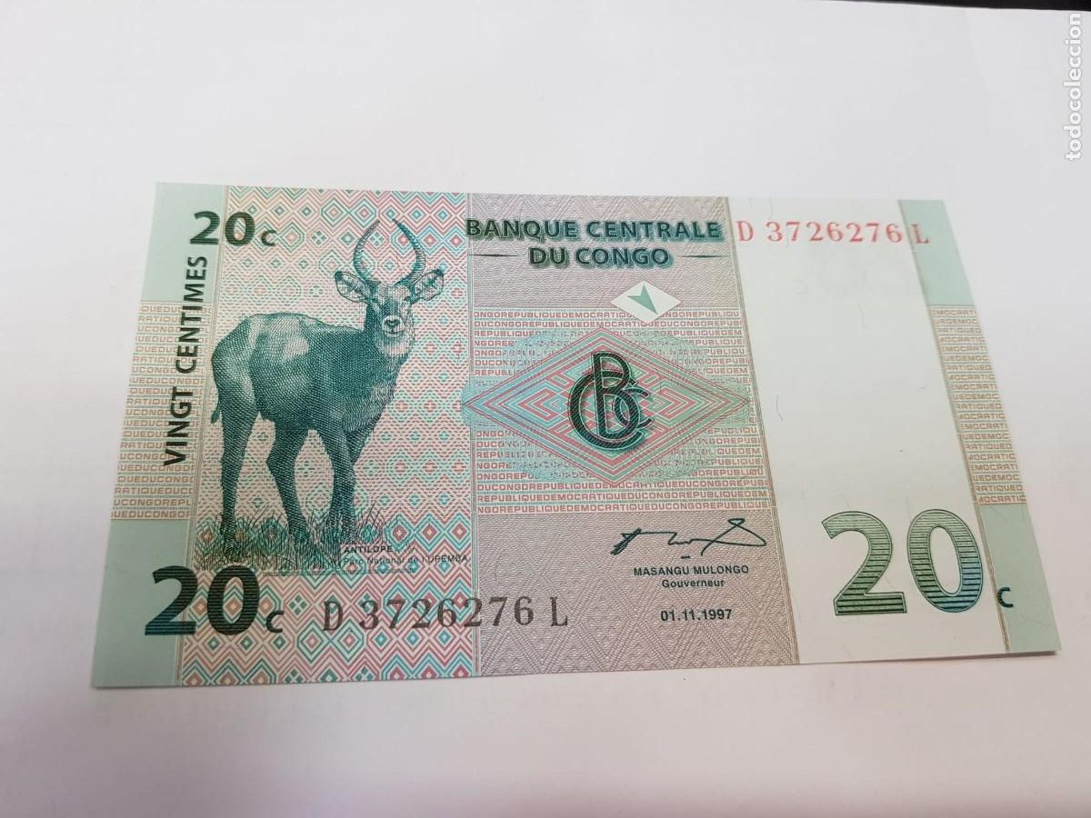 Billetes extranjeros: CONGO- 2 CENTIMOS-1997