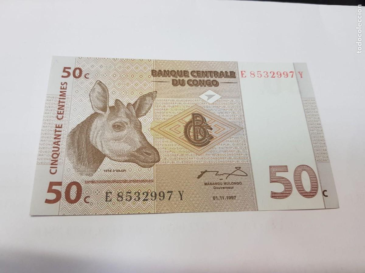 Billetes extranjeros: CONGO- 50 CENTIMOS-1997