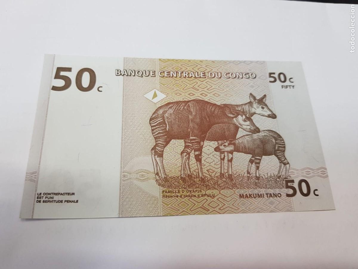 Billetes extranjeros: CONGO- 50 CENTIMOS-1997 - Foto 2