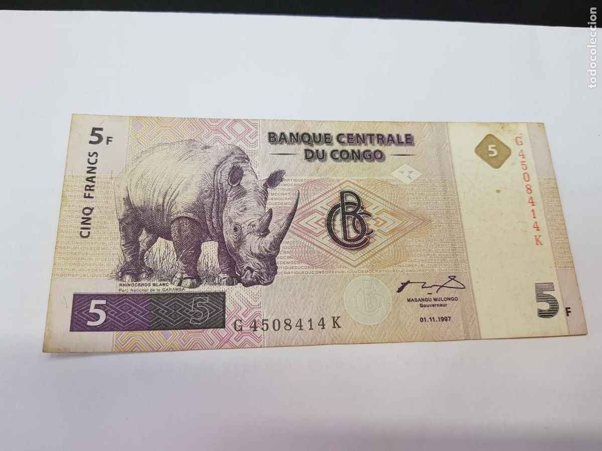 Billetes extranjeros: CONGO- 5 FRANCOS-1997