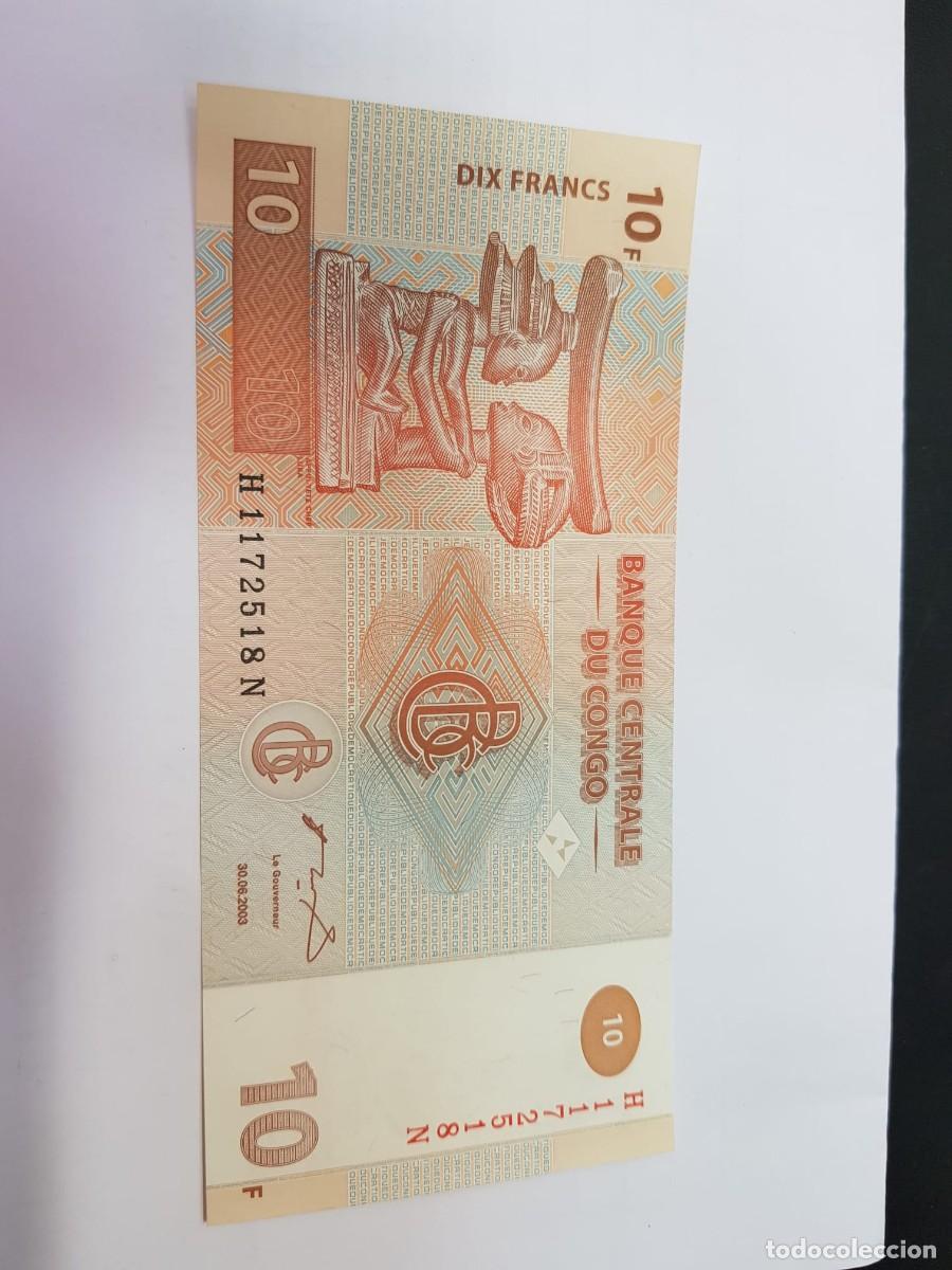 Billetes extranjeros: CONGO- 10 FRANCOS-2003
