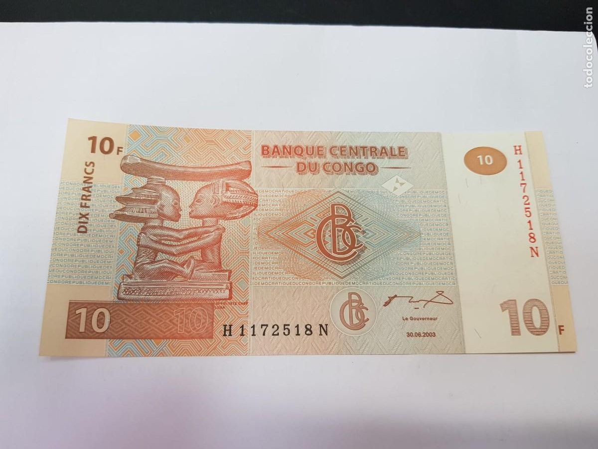 Billetes extranjeros: CONGO- 10 FRANCOS-2003