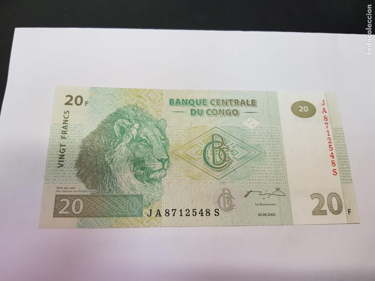 Billetes extranjeros: CONGO- 20 FRANCOS-2003