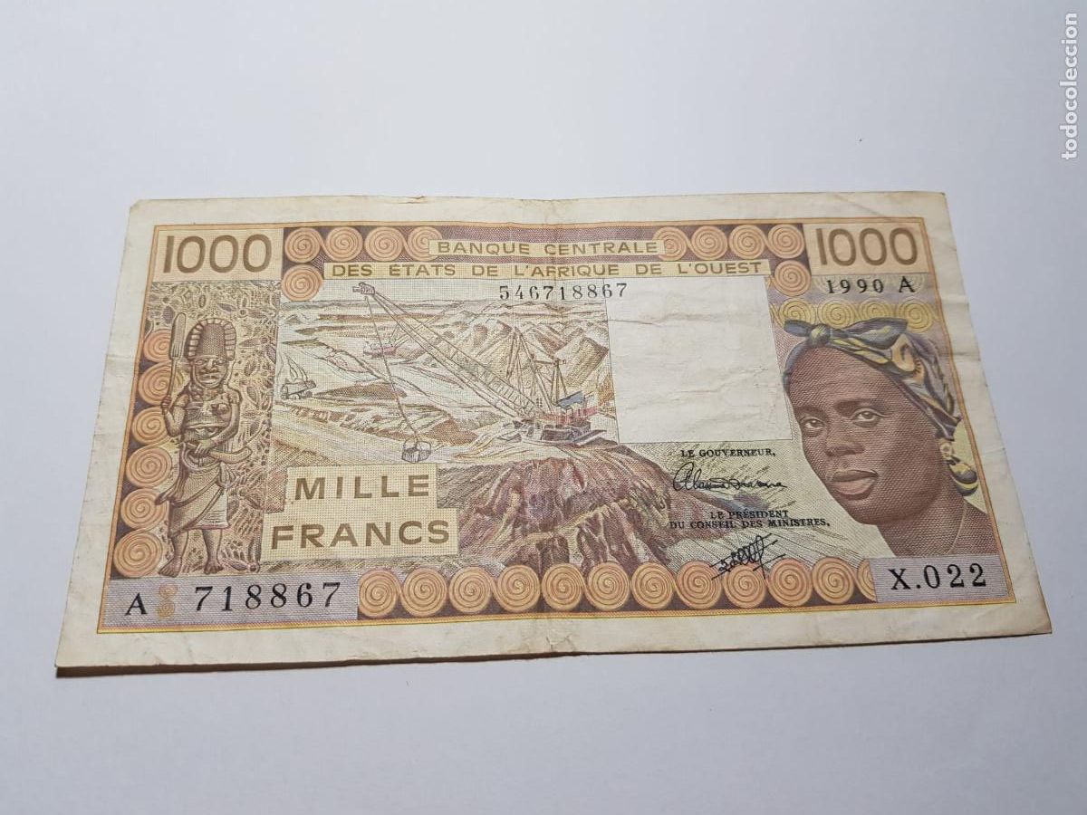 Billetes extranjeros: ESTADOS DEL AFRICA DEL OESTE-1000 FRANCOS-1990