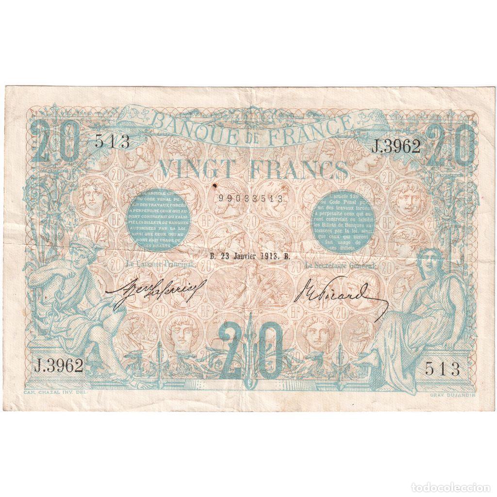 Billetes extranjeros: [#377801] Francia, 20 Francs, Bleu, 1913-01-23, J.3962, MBC