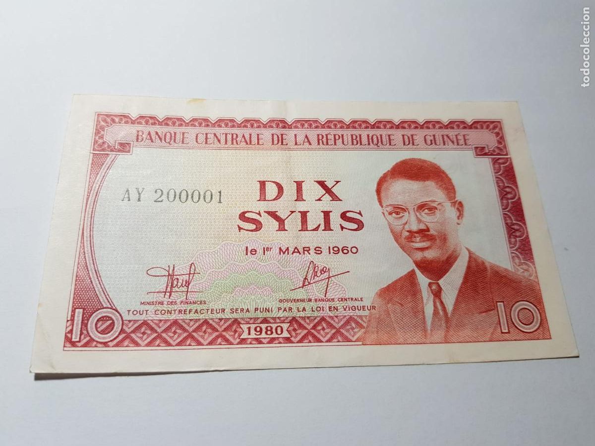 Billetes extranjeros: GUINEA- 10 SYLIS- 1960