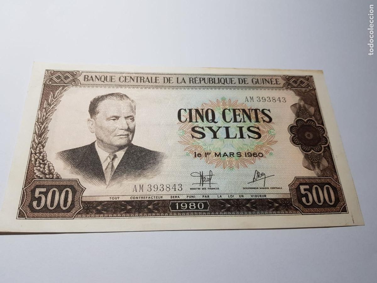 Billetes extranjeros: GUINEA- 500 SYLIS- 1960