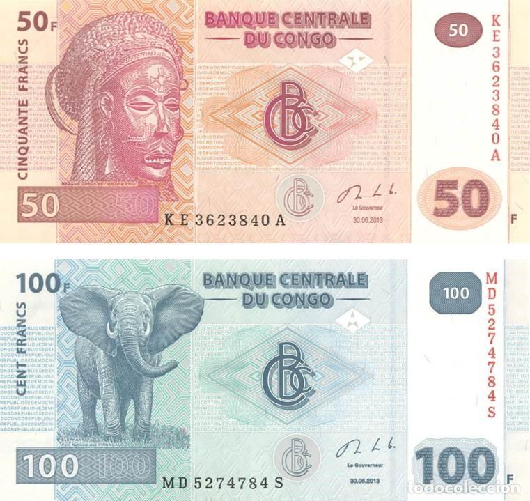 Billetes extranjeros: CONGO, REP&Uacute;BLICA DEMOCR&Aacute;TICA (ZAIRE) LOTE DE DOS BILLETES DE 50 Y 100 FRANCOS A&Ntilde;O 2013. NUEVOS
