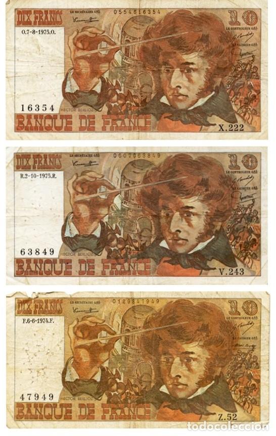 Billetes extranjeros: FRANCIA 3 BILLETES DE 10 FRANCOS 1974/75