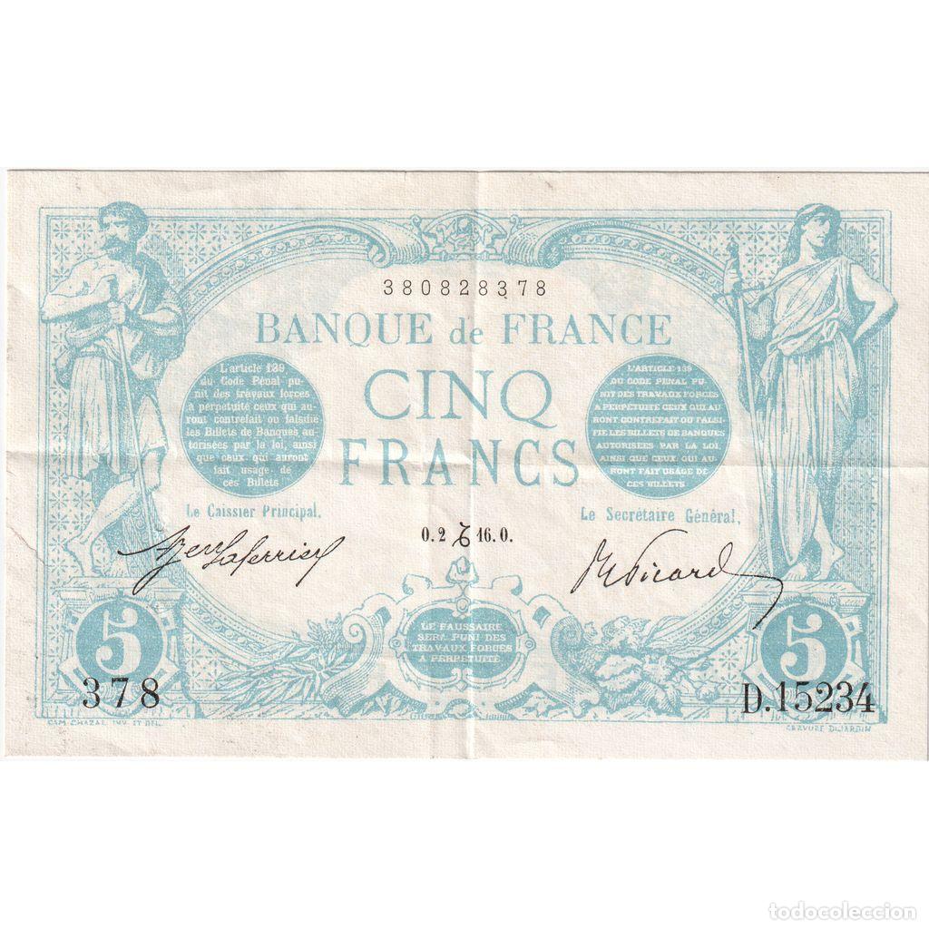 Billetes extranjeros: [#377800] Francia, 5 Francs, Bleu, 1916-12-02, D.15234, MBC+