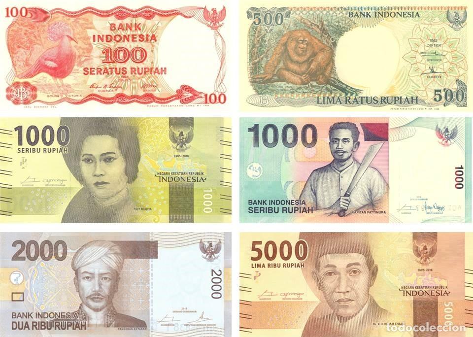 Billetes extranjeros: INDONESIA LOTE DE 6 BILLETES DE 100, 500, 1.000, 2.000 Y 5.000 RUPIAS. NUEVOS