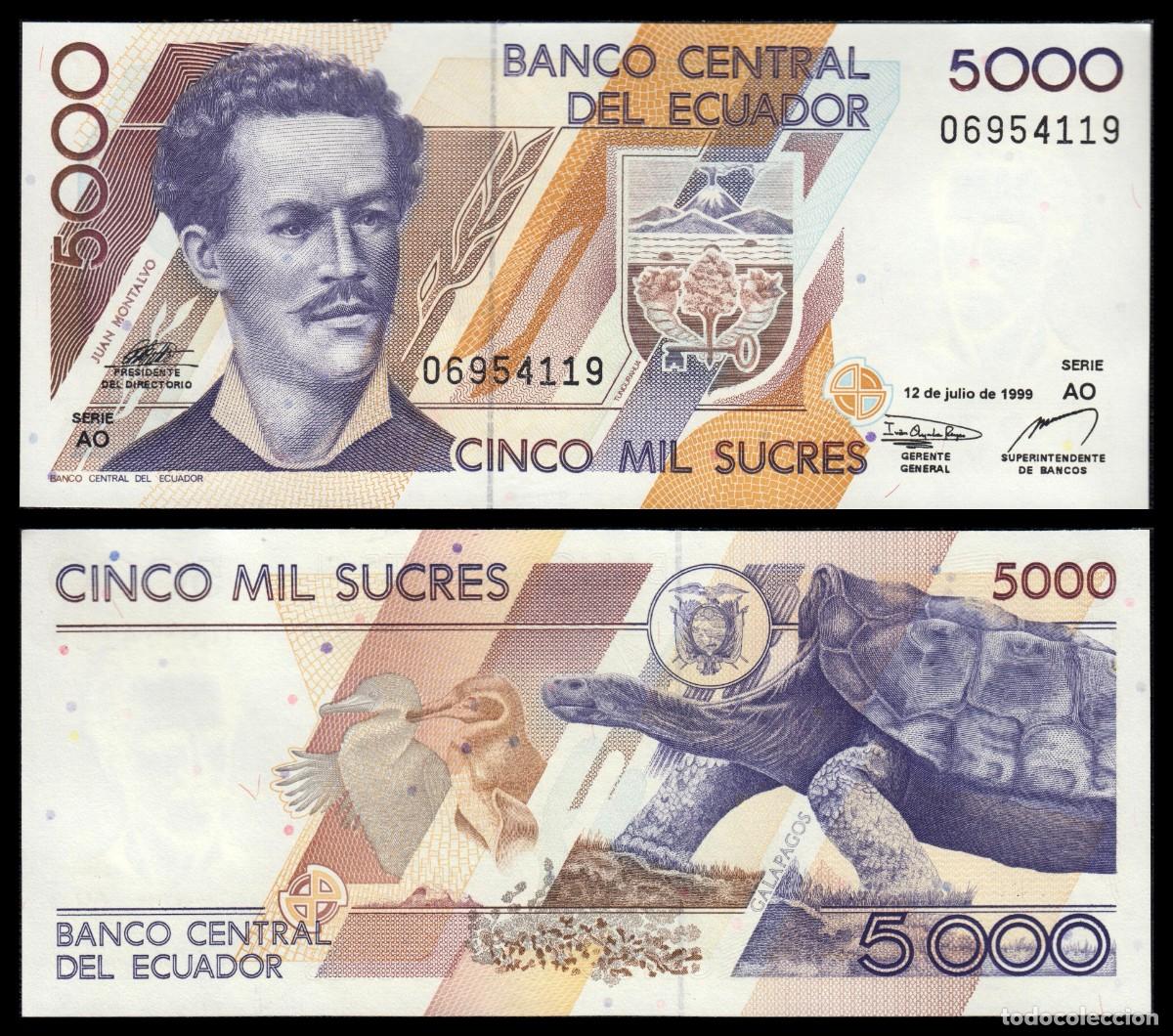 Billetes extranjeros: Ecuador 5.000 Sucres 12-7-1999 Pick 128c(3)