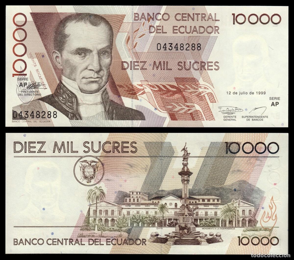 Billetes extranjeros: Ecuador 10.000 Sucres 12-7-1999 Pick 127e