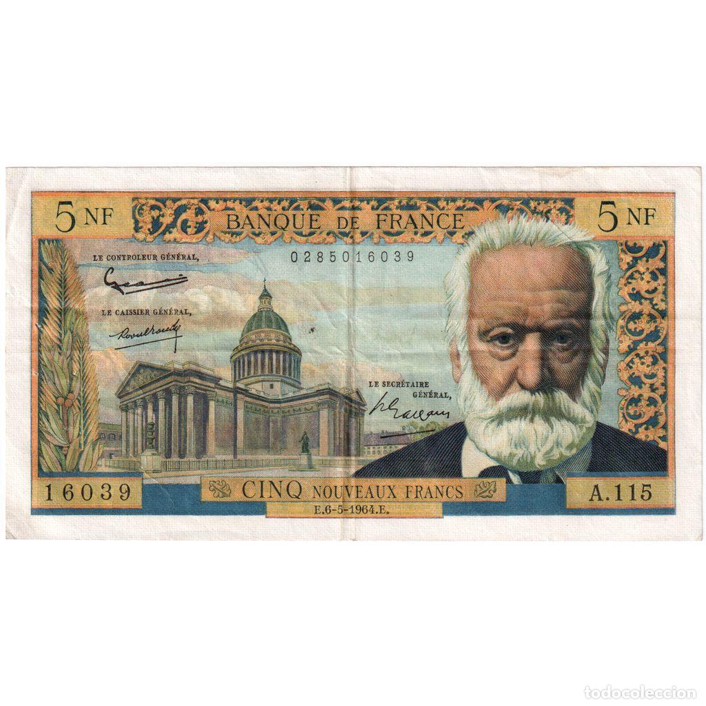 Billetes extranjeros: [#377790] Francia, 5 Nouveaux Francs, Victor Hugo, 1964-05-06, A.115, MBC