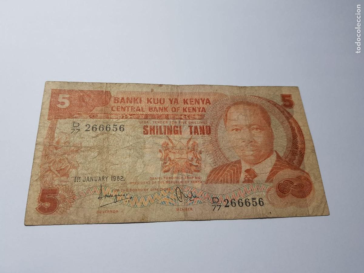 Billetes extranjeros: KENYA-5 SHILINGI TANO-1962