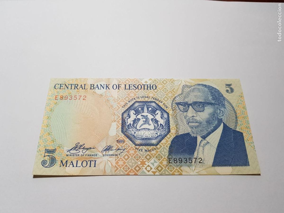 Billetes extranjeros: LESOTHO- 5 MALOTI- 1989