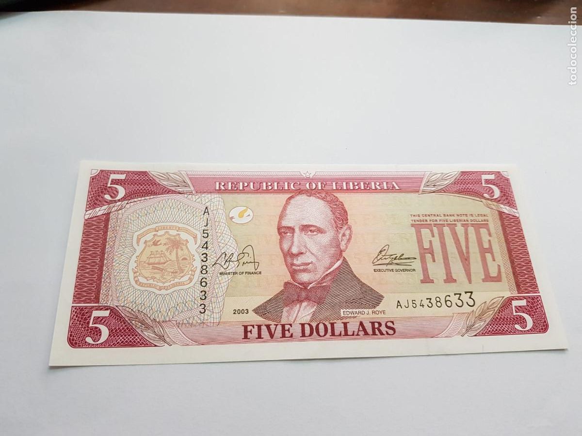 Billetes extranjeros: LIBERIA-5 DOLARES-2003
