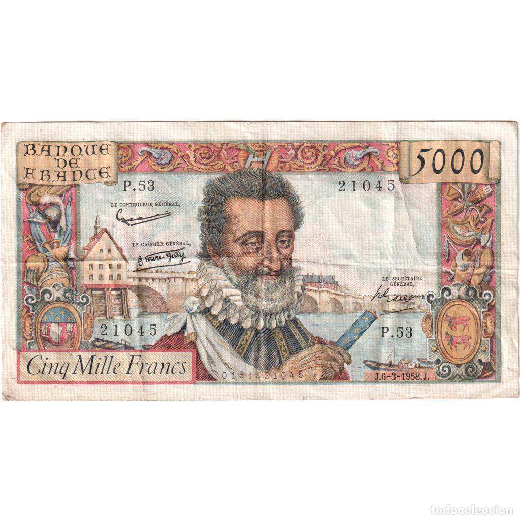 Billetes extranjeros: [#377834] Francia, 5000 Francs, Henri IV, 1958-03-06, P.53, BC