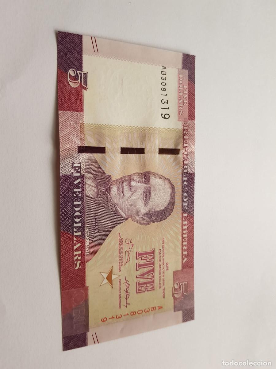 Billetes extranjeros: LIBERIA- 5 DOLARES- 2016