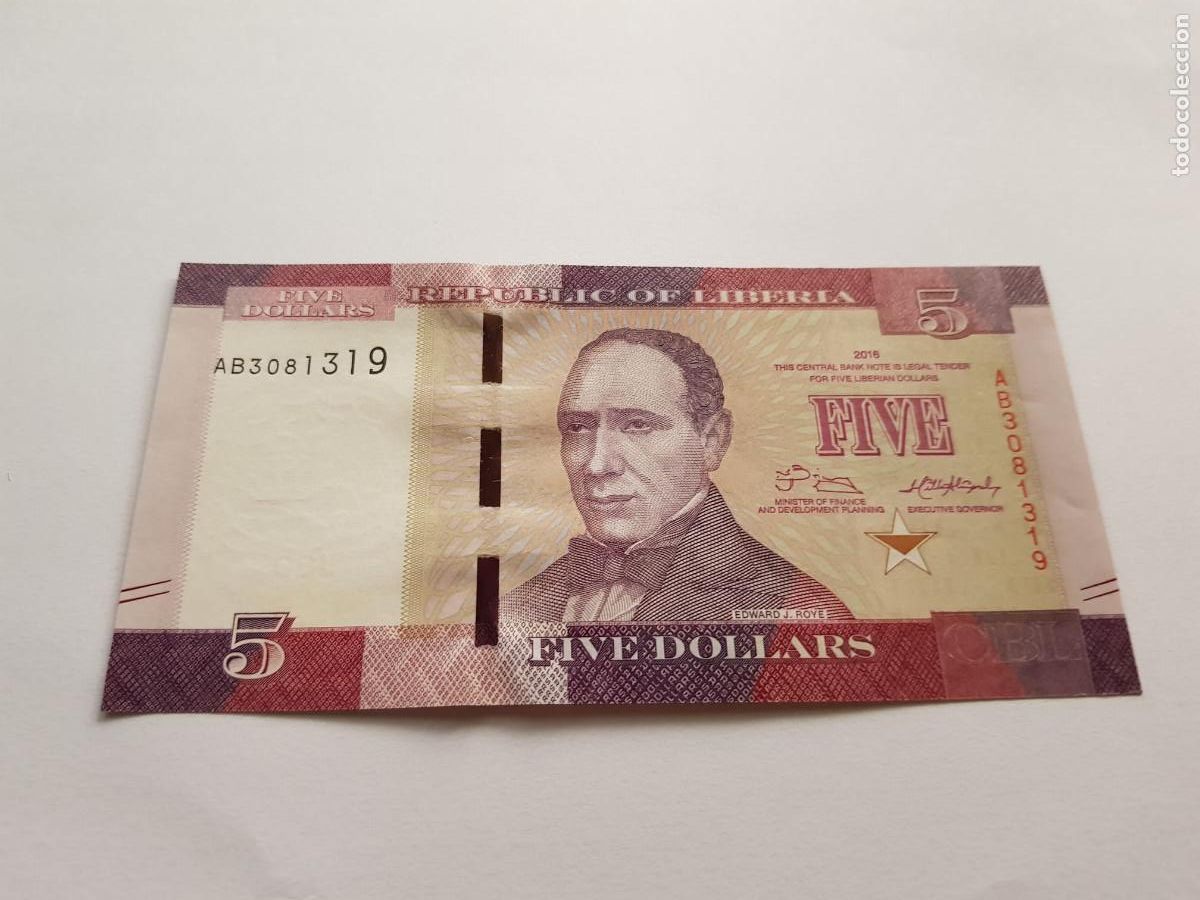 Billetes extranjeros: LIBERIA- 5 DOLARES- 2016