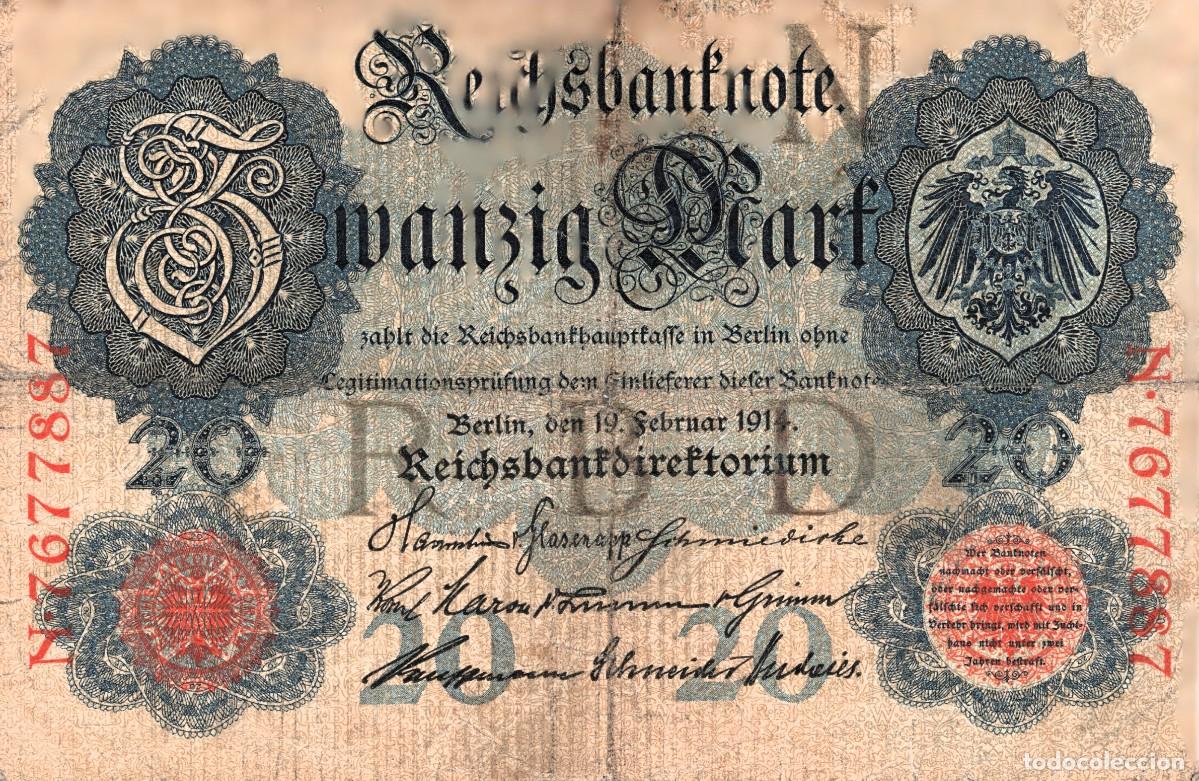 Billetes extranjeros: 20 Mark Reichsbanknote 1914 Emperador Guillermo II