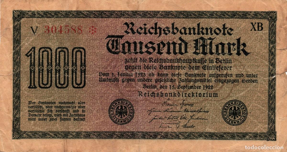Billetes extranjeros: 1000 Mark Reichsbanknote 1922 Weimar Republic