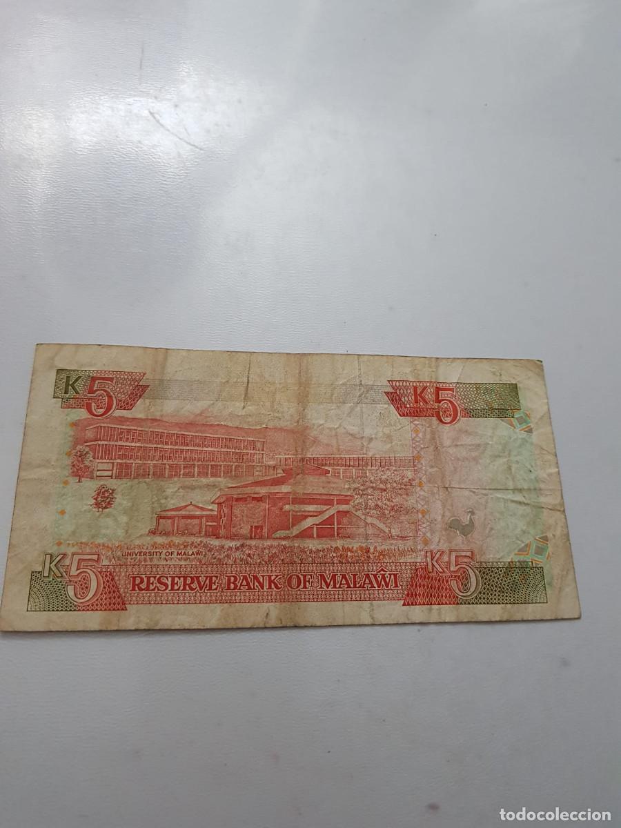 Billetes extranjeros: MALAWI -5 KWACHA -1994 - Foto 2