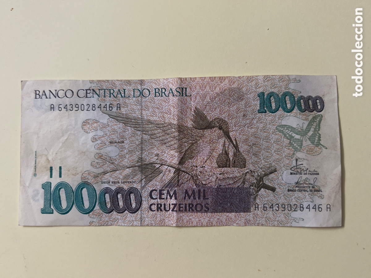 Billetes extranjeros: V116. BILLETE BRASIL - 100000 CRUZEIROS