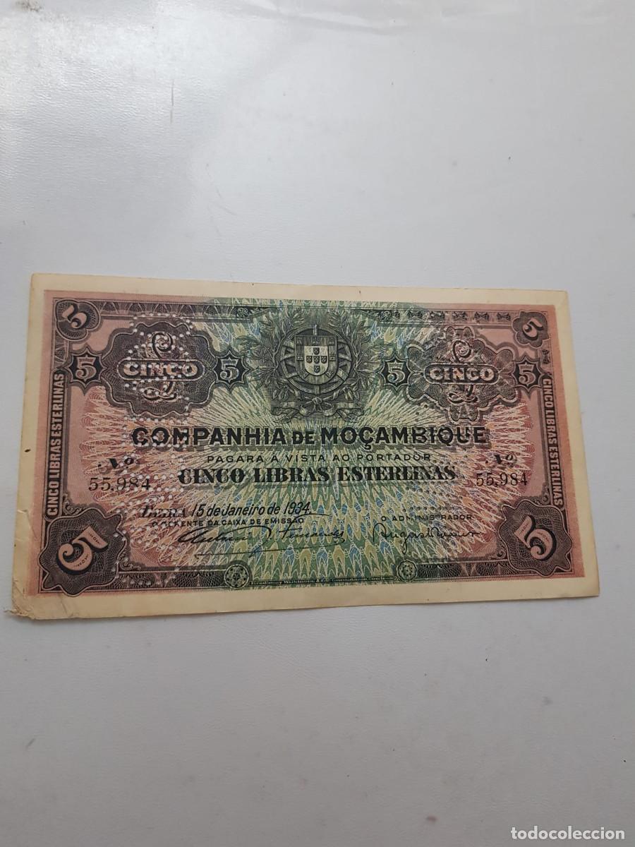 Billetes extranjeros: MOZAMBIQUE- 5 LIBRAS-1934