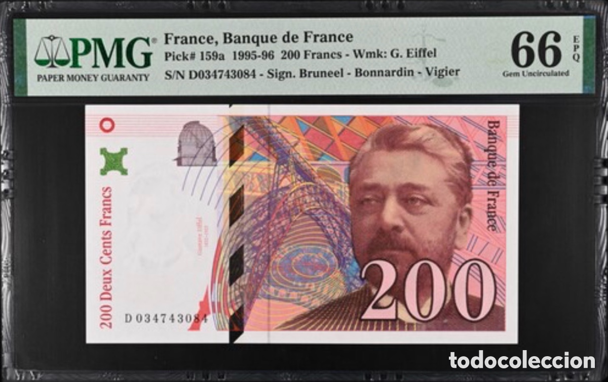 Billetes extranjeros: Billete Francia 200 Francos 1995-96 PMG 66 Pick 159a