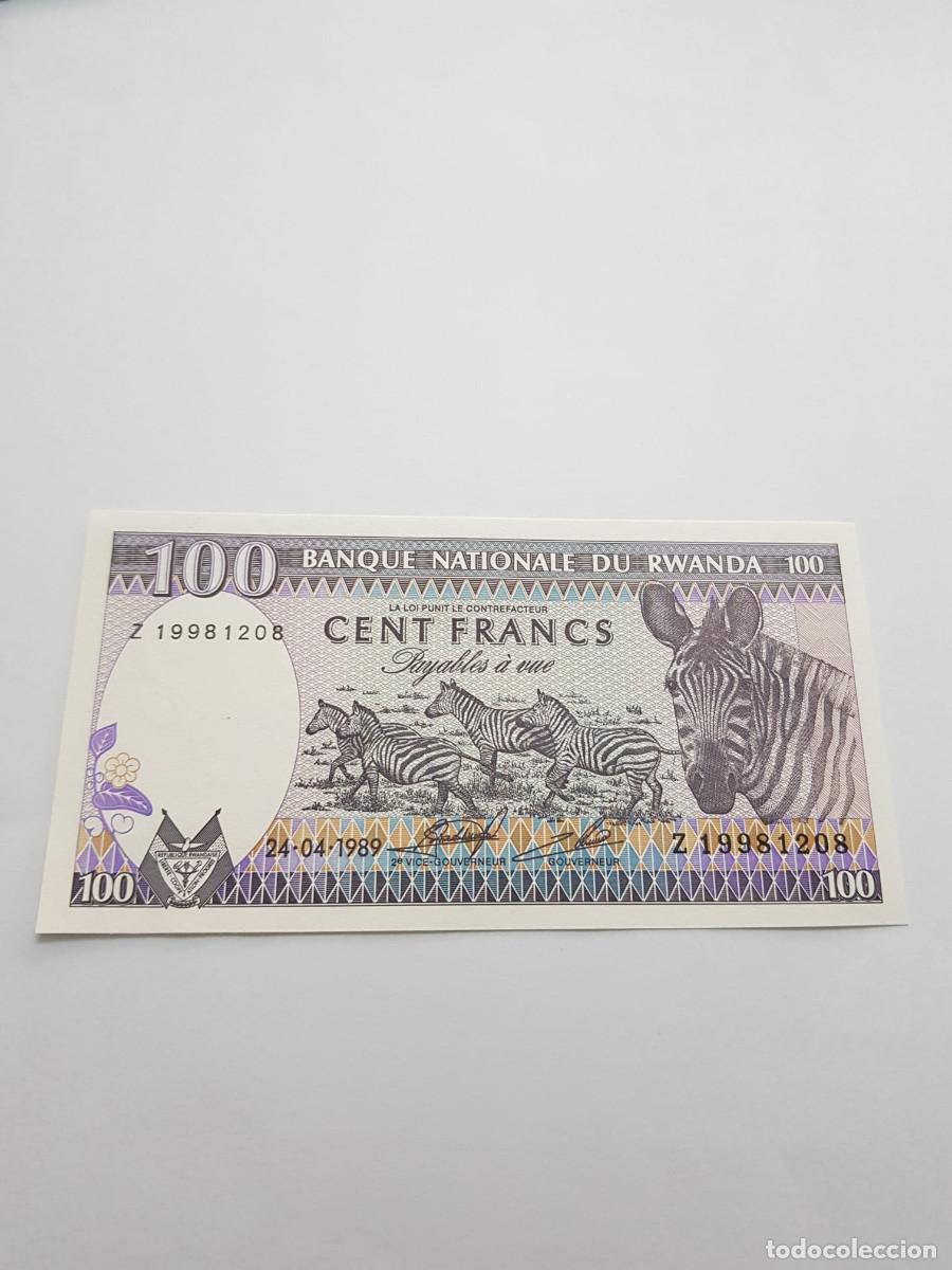 Billetes extranjeros: RUANDA- 100 FRANCOS-1989
