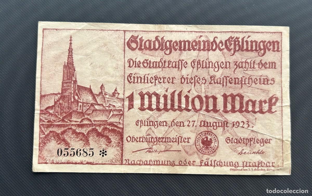 Billetes extranjeros: 1 MILLON MARCOS 1923 ESSLINGEN, ALEMANIA