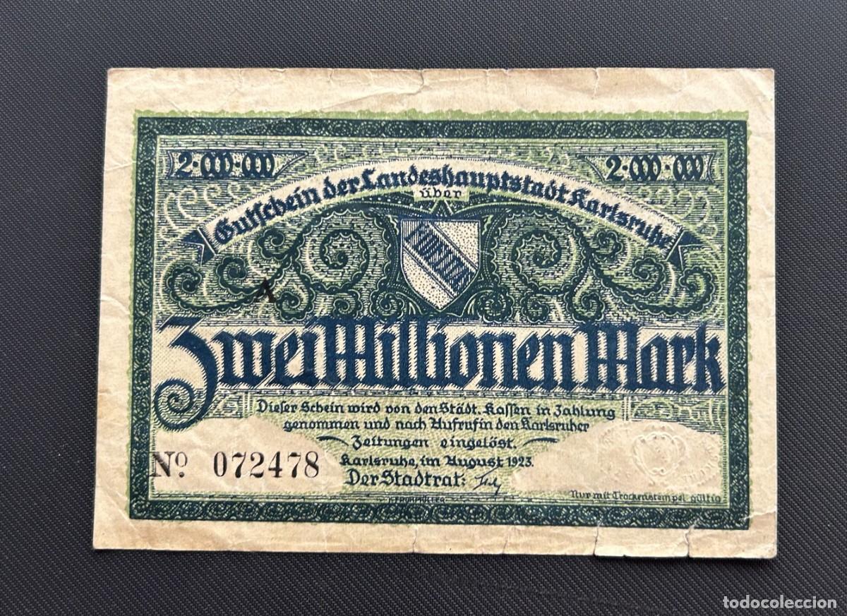 Billetes extranjeros: 2 MILLONES MARCOS 1923 KARLSRUHE, ALEMANIA