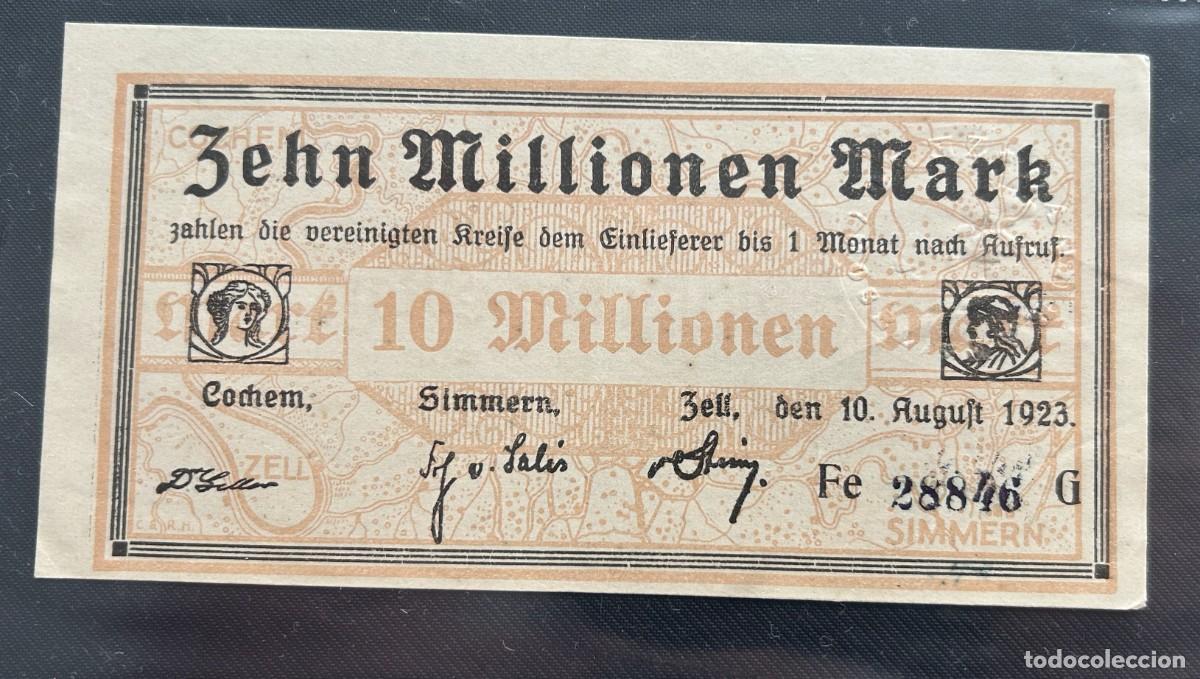 Billetes extranjeros: 10 MILLONES MARCOS 1923 COCHEM - SIMMERN - ZELL (LANDRAT ZELL). ALEMANIA