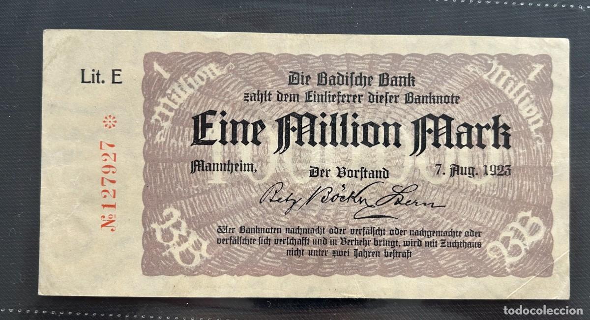 Billetes extranjeros: 1 MIILLON MARCOS 1923 BADEN. ALEMANIA