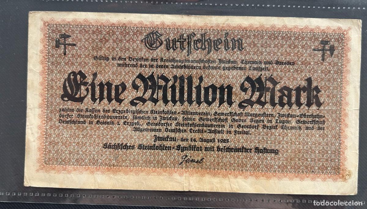 Billetes extranjeros: 1 MIILLON MARCOS 1923 ZWICKAU, CHEMNITZ, DRESDEN. ALEMANIA