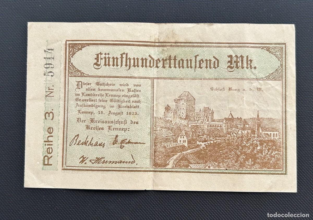 Billetes extranjeros: 500000 MARCOS 1923 LENNEP. ALEMANIA
