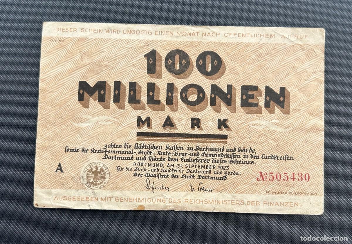 Billetes extranjeros: 100 MILLONES MARCOS 1923 DORTMUND. ALEMANIA