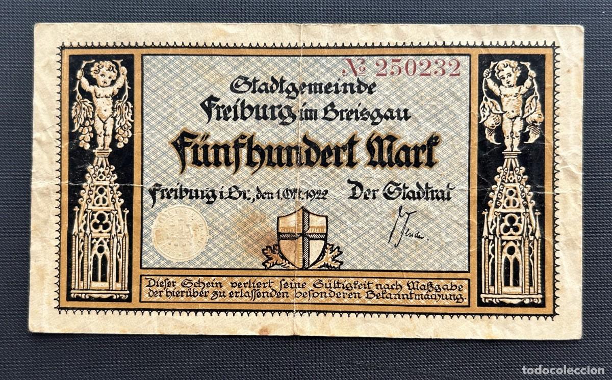 Billetes extranjeros: 500 MARCOS 1922 FREIBURG IM BREISGAU. ALEMANIA