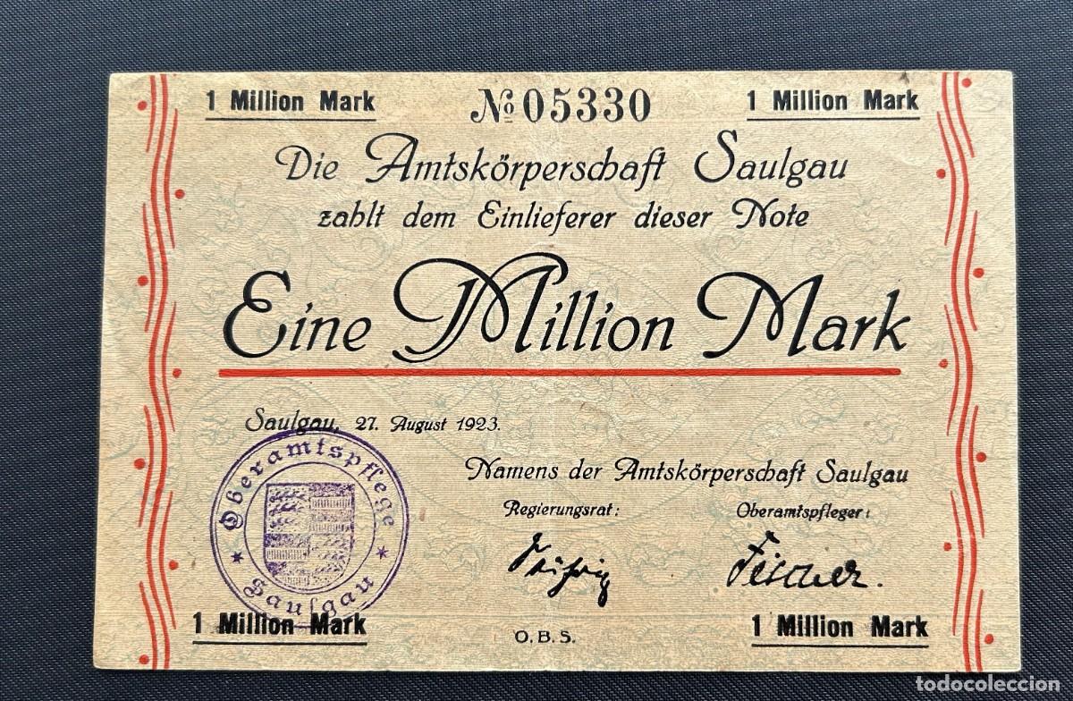 Billetes extranjeros: 1 MILLON MARCOS 1923 SAULGAU. ALEMANIA
