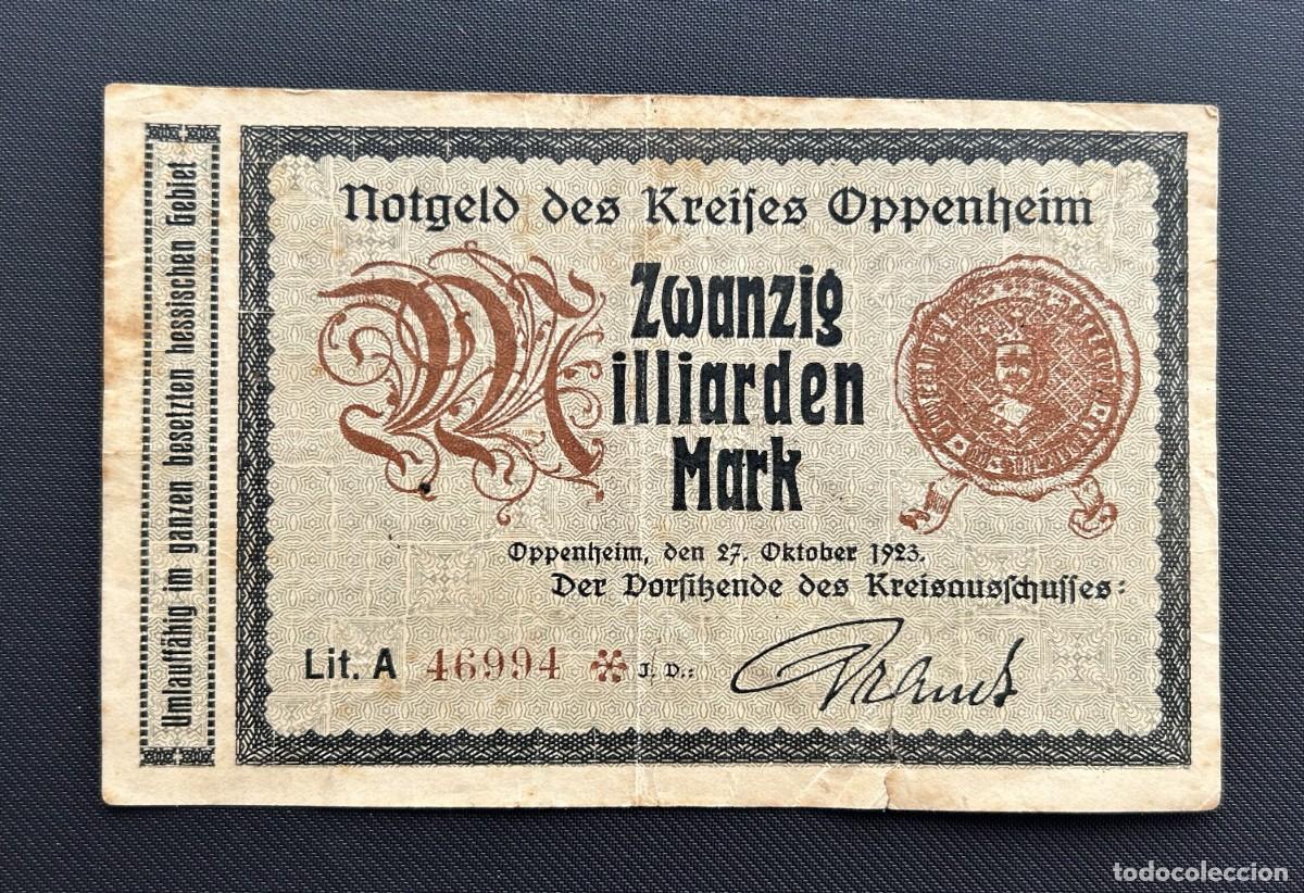 Billetes extranjeros: 20 MIL MILLONES MARCOS 1923 OPPENHEIM. ALEMANIA