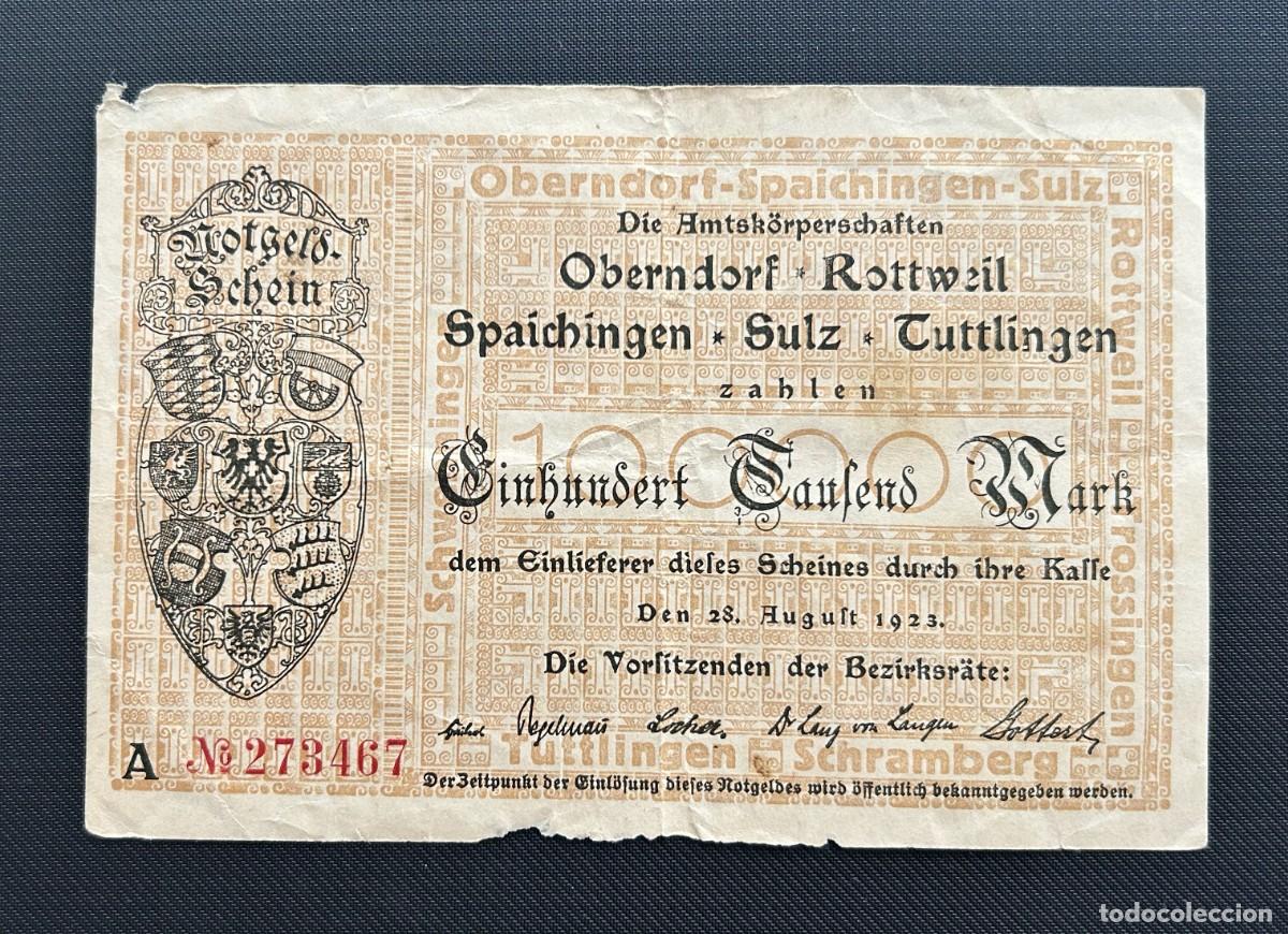 Billetes extranjeros: 100000 MARCOS 1923 OBERNDORF ETC. ALEMANIA