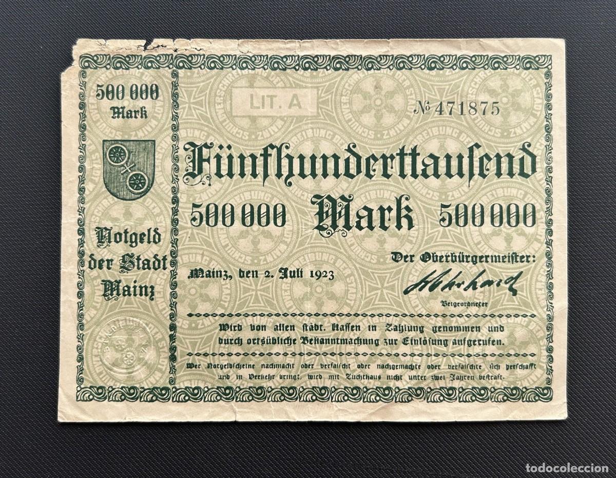 Billetes extranjeros: 500000 MARCOS 1923 MAINZ. ALEMANIA