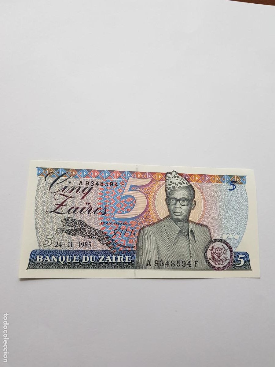 Billetes extranjeros: ZAIRE- 5 ZAIRES- 1985