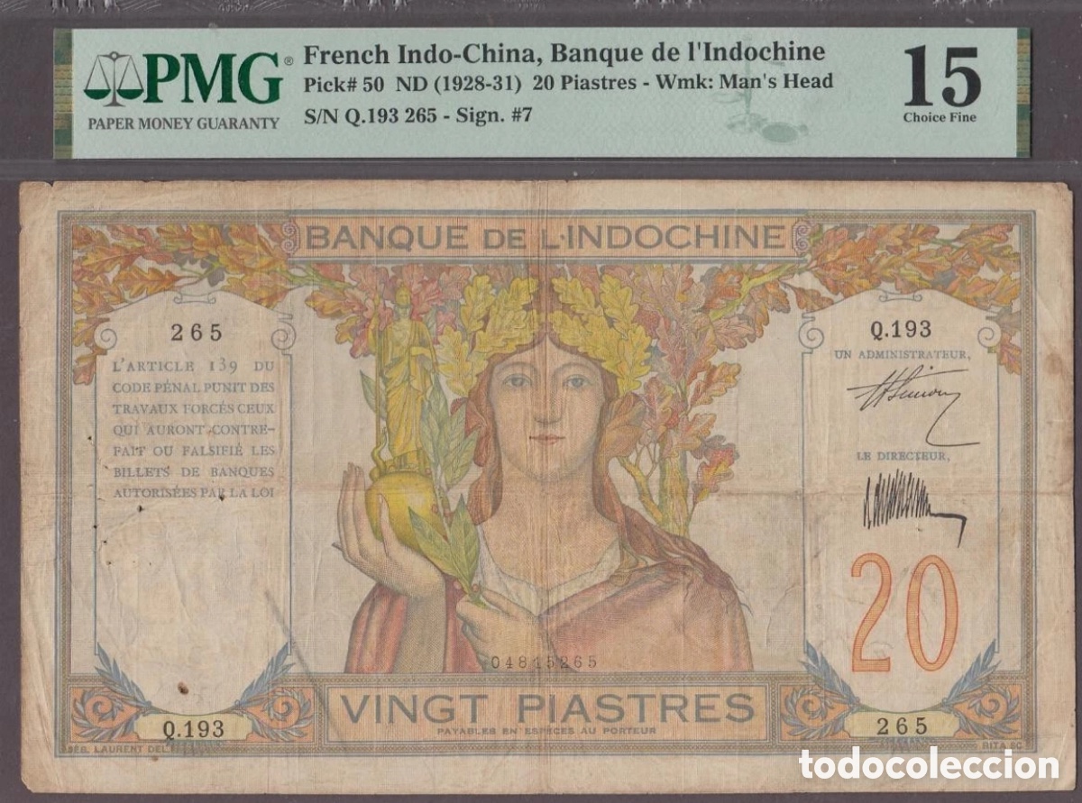 Billetes extranjeros: Billete French Indochina 1928 PMG 15 Pick 50