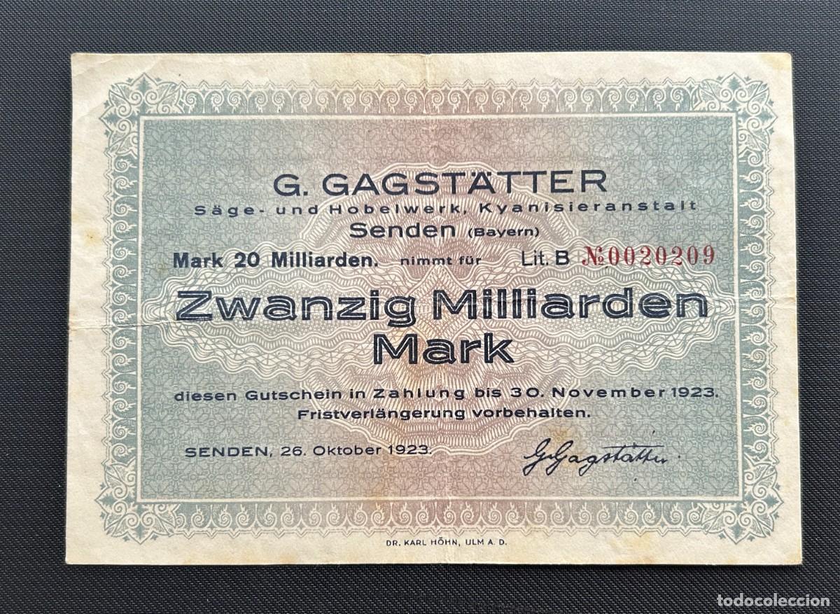 Billetes extranjeros: 20 MIL MILLONES MARCOS 1923 SENDEN. ALEMANIA