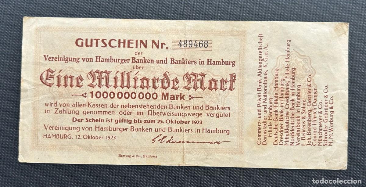 Billetes extranjeros: 1 MIL MILLONES MARCOS 1923 HAMBURG. ALEMANIA