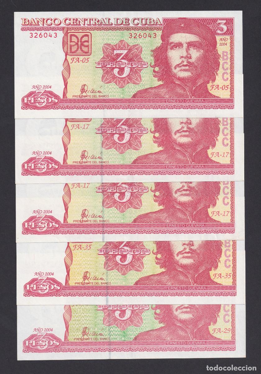Billetes extranjeros: CUBA 3 PESOS 2004 UNC/SC Pick. 127a LOTE SET 5 BILLETES